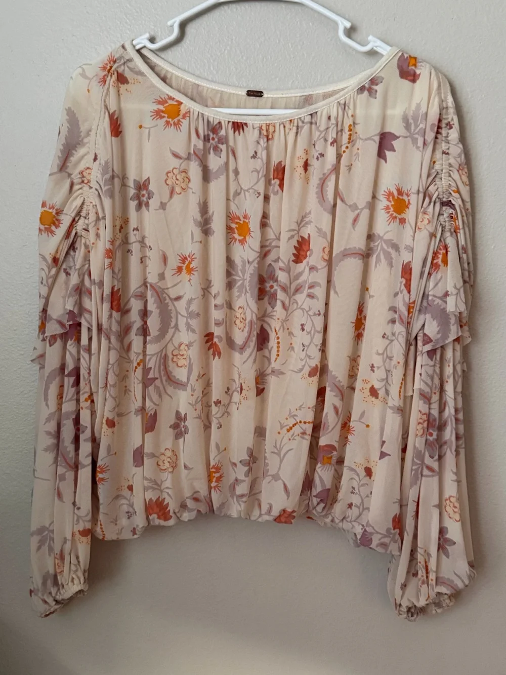 Free people wild flower honey blouse floral balloon sleeves L cottagecore